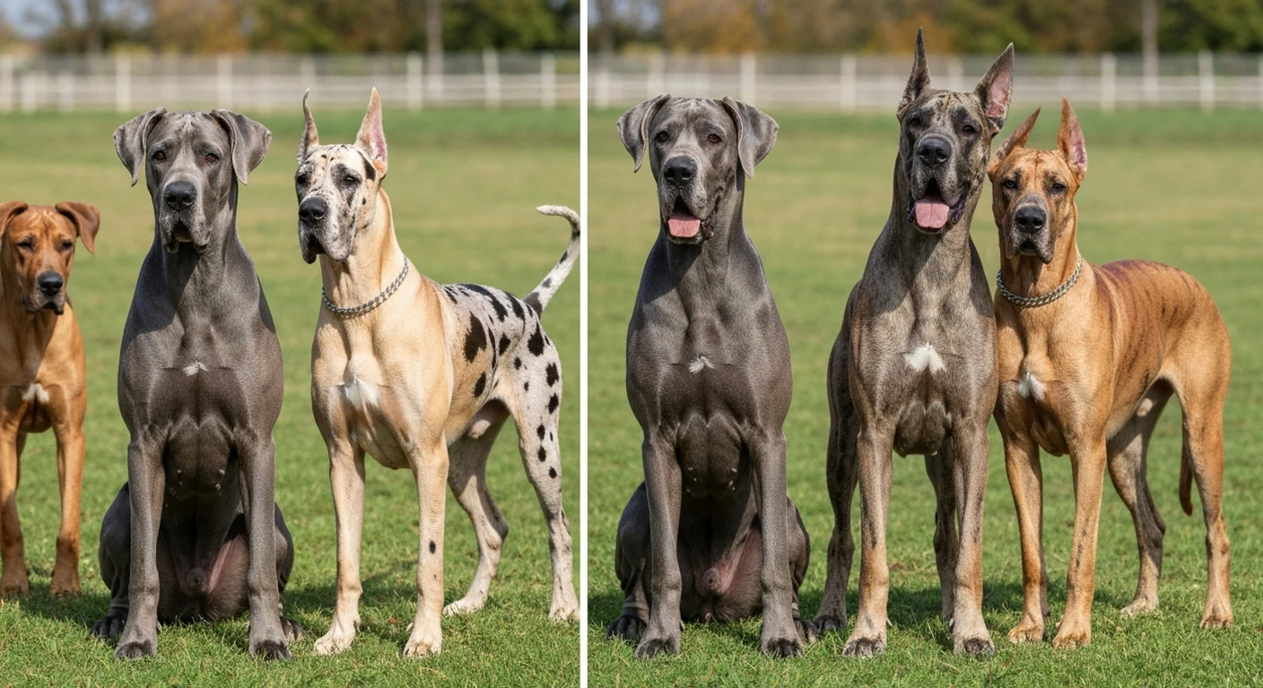 Dogue Allemand bleu vs arlequin vs fauve : les couleurs